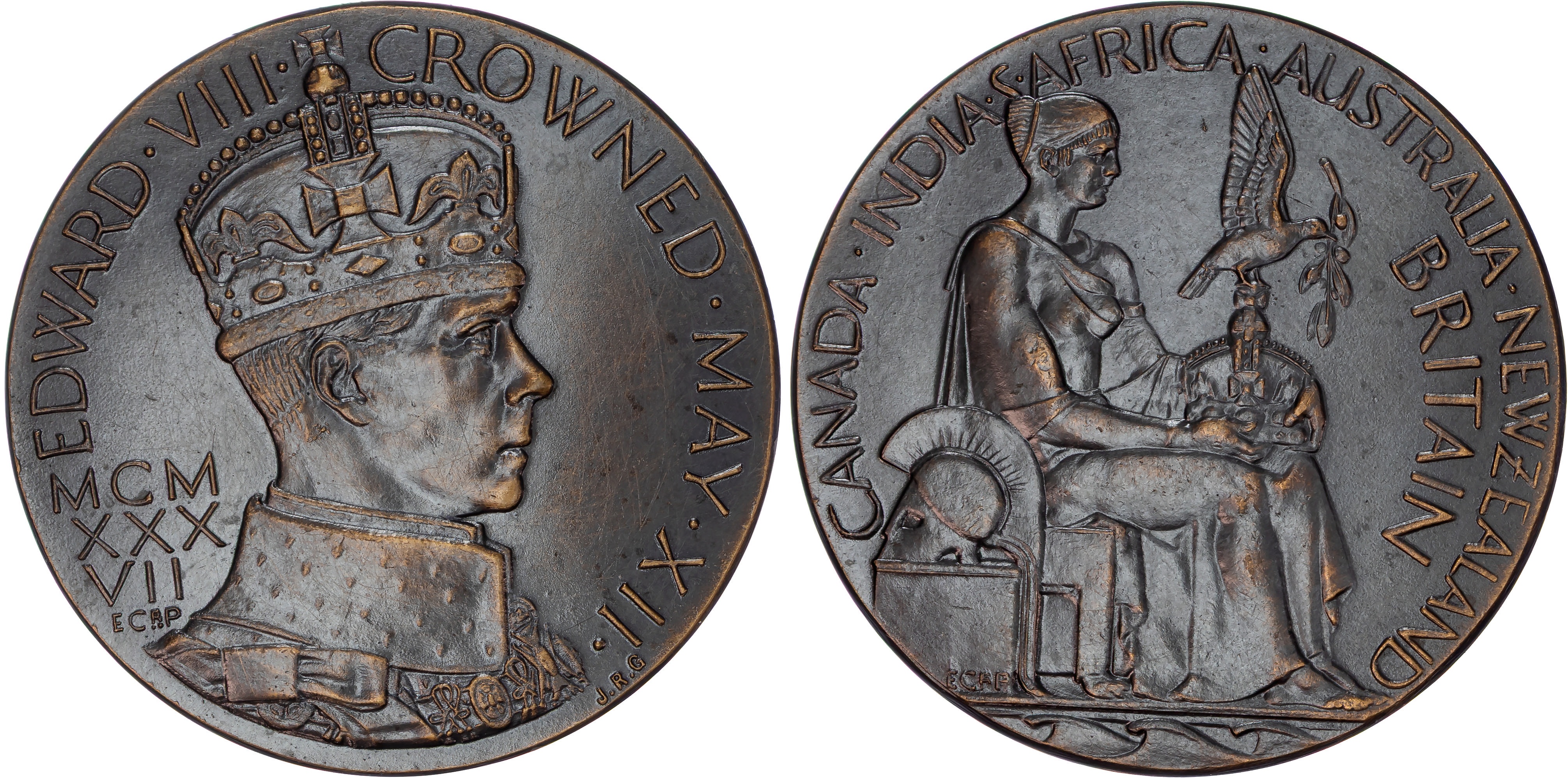 Edward VIII 1936. Coronation, AE medal 1937 (57mm/69.76gm) by J. R. Gaunt & Son.