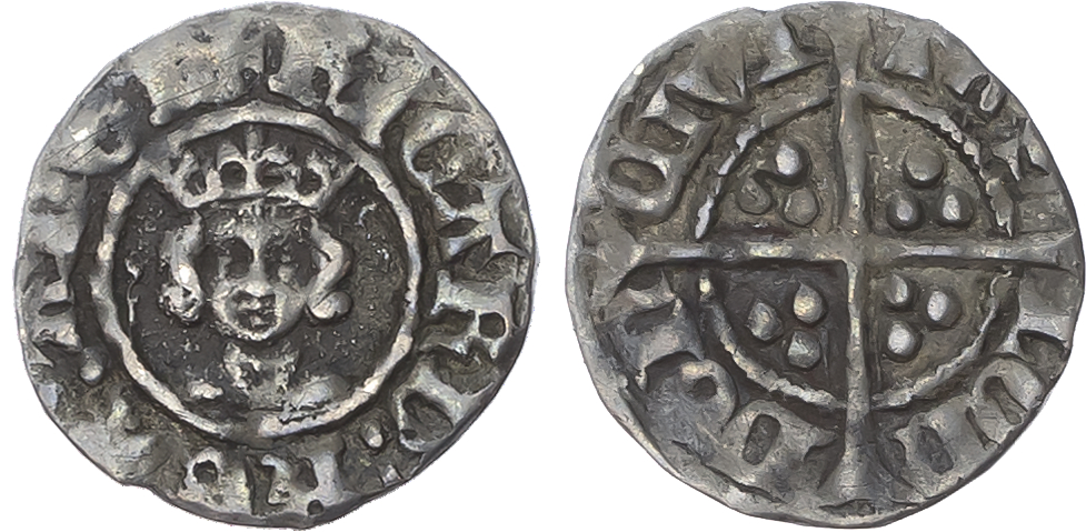 Richard II, (1377-1399), AR Halfpenny, London (Tower) mint. Crowned facing bust, rev. Long cross pattée; triple pellets …