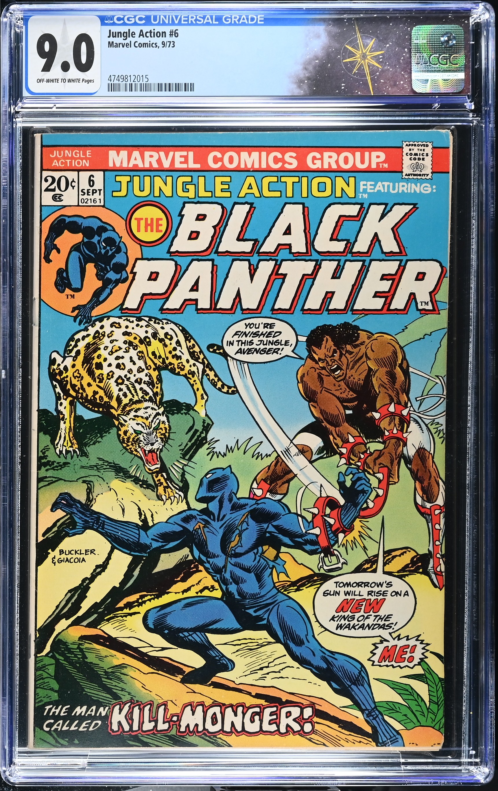 Jungle Action #6 CGC 9.0 1st Solo Black Panther Story & Killmonger Appearance (Marvel Comics, 1973) Off-White to White Pages