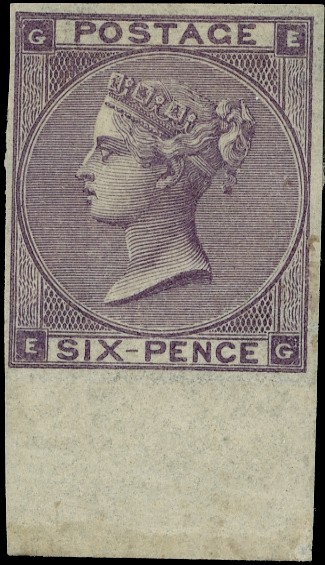 1864 6d Lilac Pl.4. (Hairlines). Imperforate wmk upright