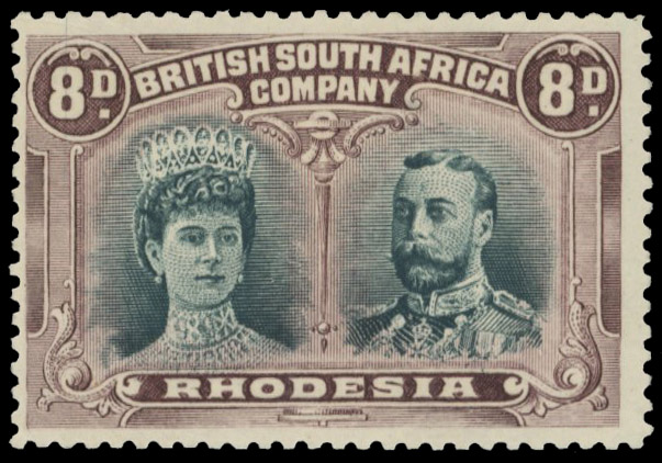 8d greenish black and purple SG 148, position 14 Queen's dark ear mint