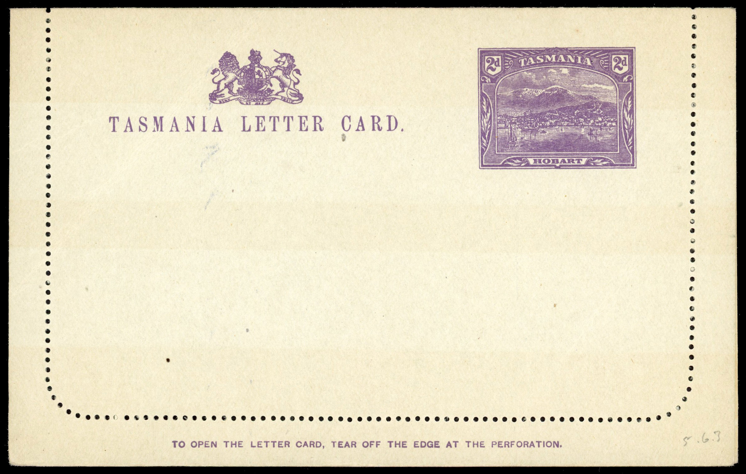 Tasmania Stationery lettercard 1909 2d Lakes in blue unused