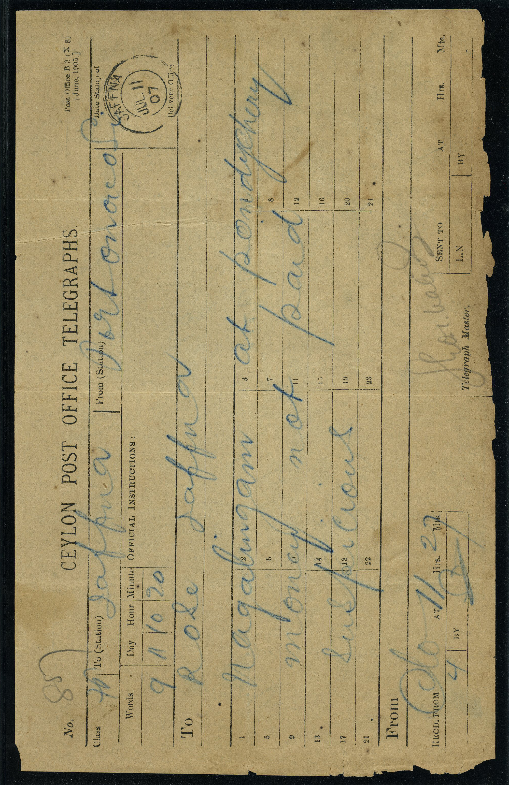 1906-7 five used Telegraph forms, stampless,...