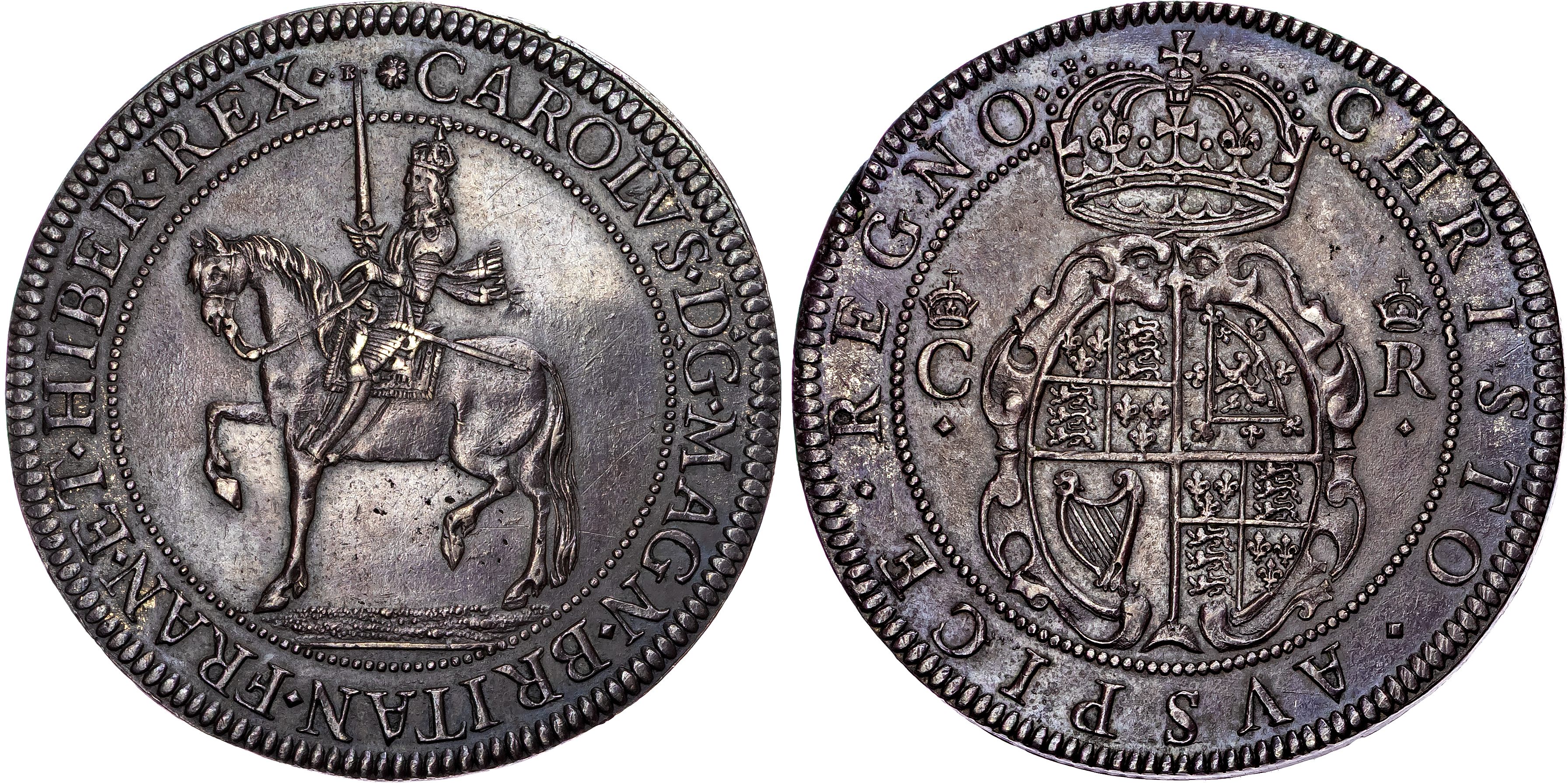 Charles I (1625‐1649), AR Crown, Nicholas Briot’s Coinage, Tower (London) mint, mm. B and flower (1631‐2).