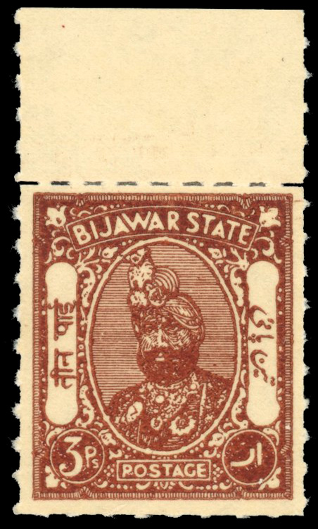 I.F.S. Bijawar SG 6a 1935 3p printed on the gummed side mint