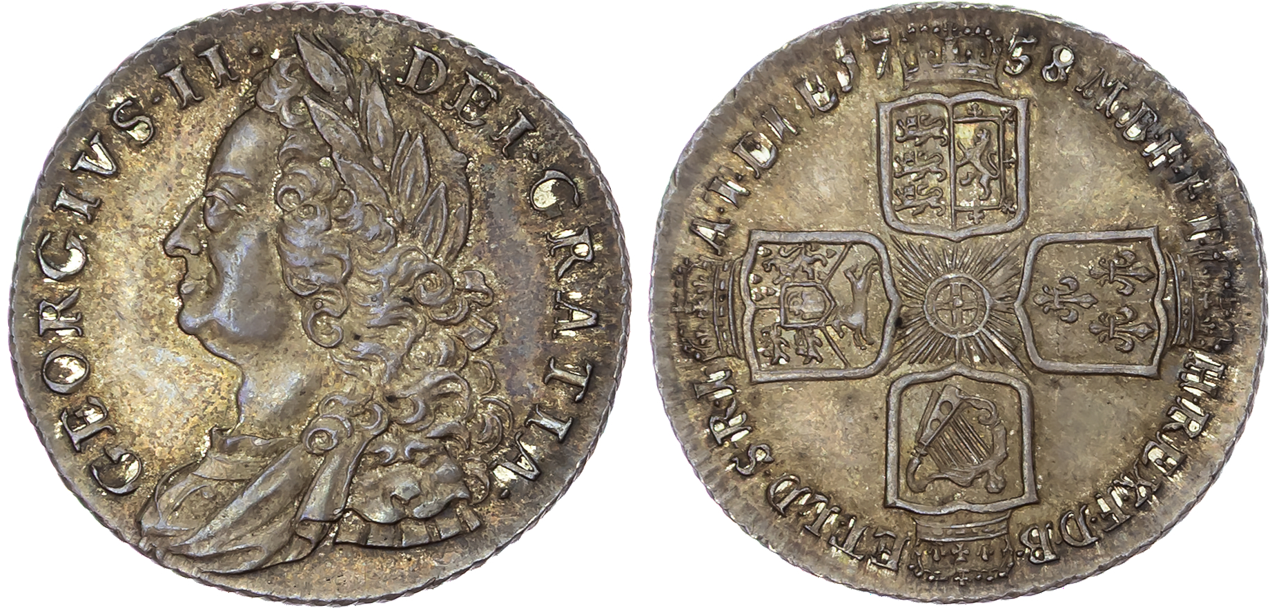 George II (1727-1760), AR Shilling, 1758.