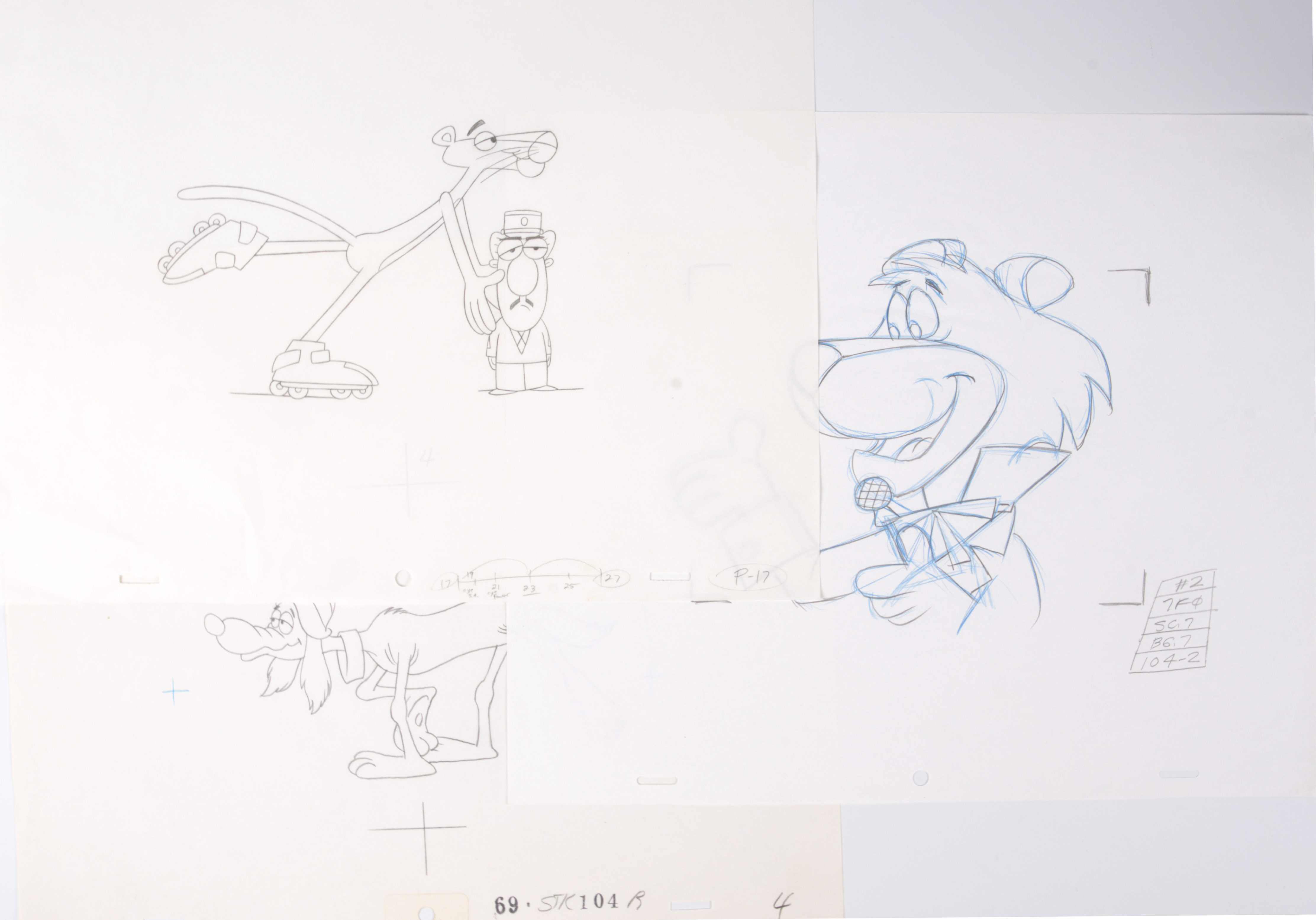 Three Original Pencil Production Drawings of Goober, Snagglepuss And The Pink Panther (Hanna-Barbera, 1973-78 & MGM, 2006)