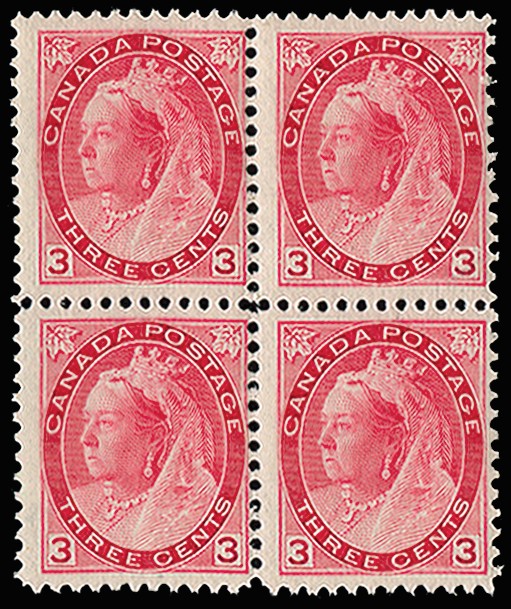 1898-1902 'Numerals' 3c rose-carmine, block of 4, unmounted...