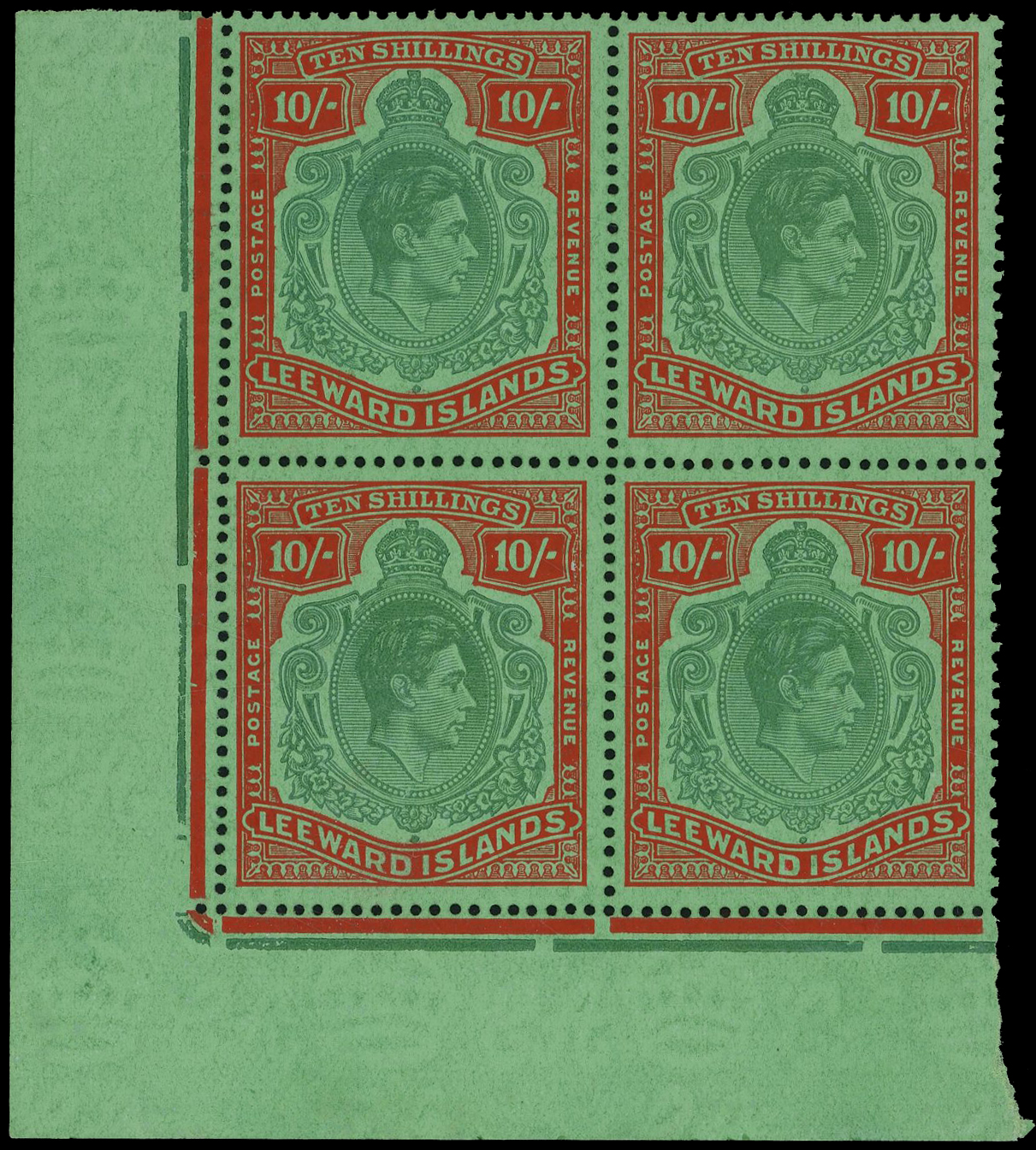 Leeward Islands SG 113c, ca block mint