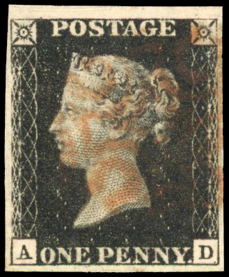 1840 1d black, Plate 5 (AD), good to very large margins, cancelled by light red Maltese Cross. SG 2