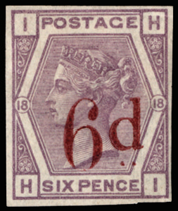 GB SG162var 1883 6d on 6d Lilac Pl.18. Imprimatur letterd HI