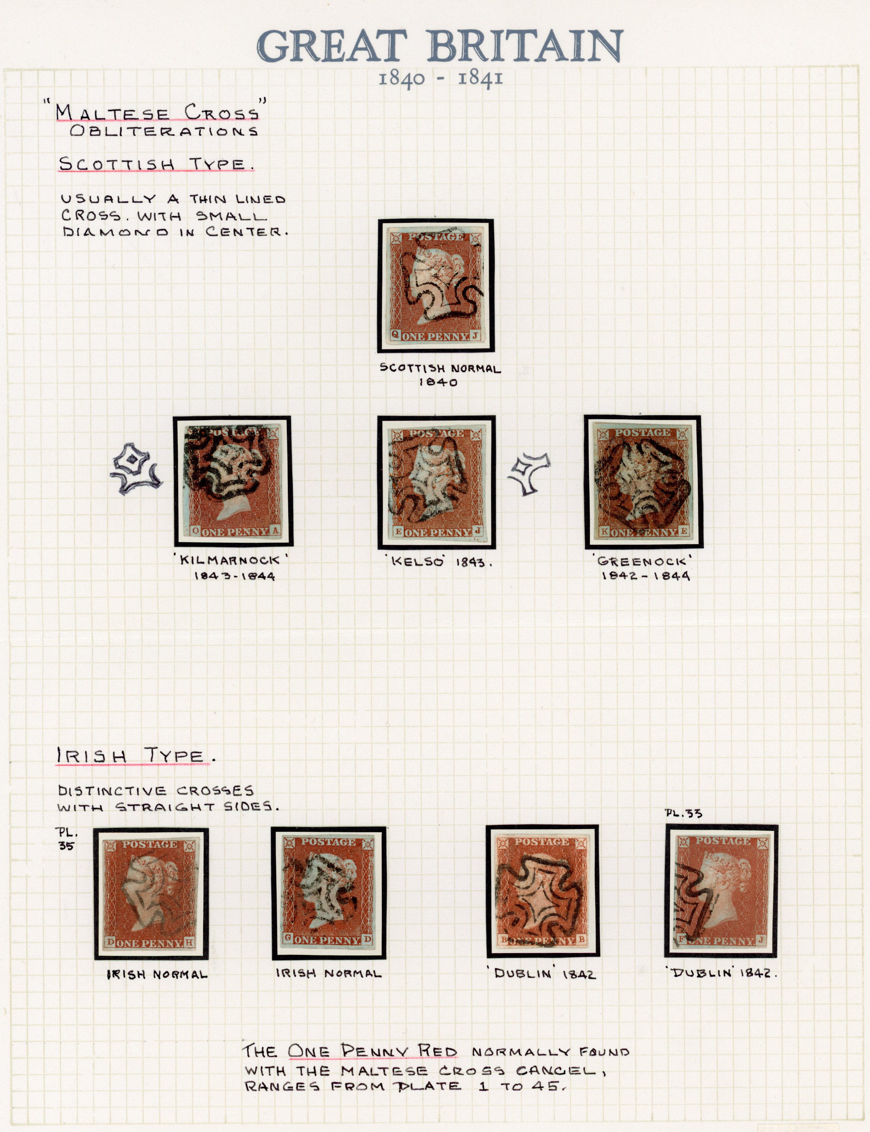 GB 1841 1d red-brown. A fine selection of forty-five used SG 8