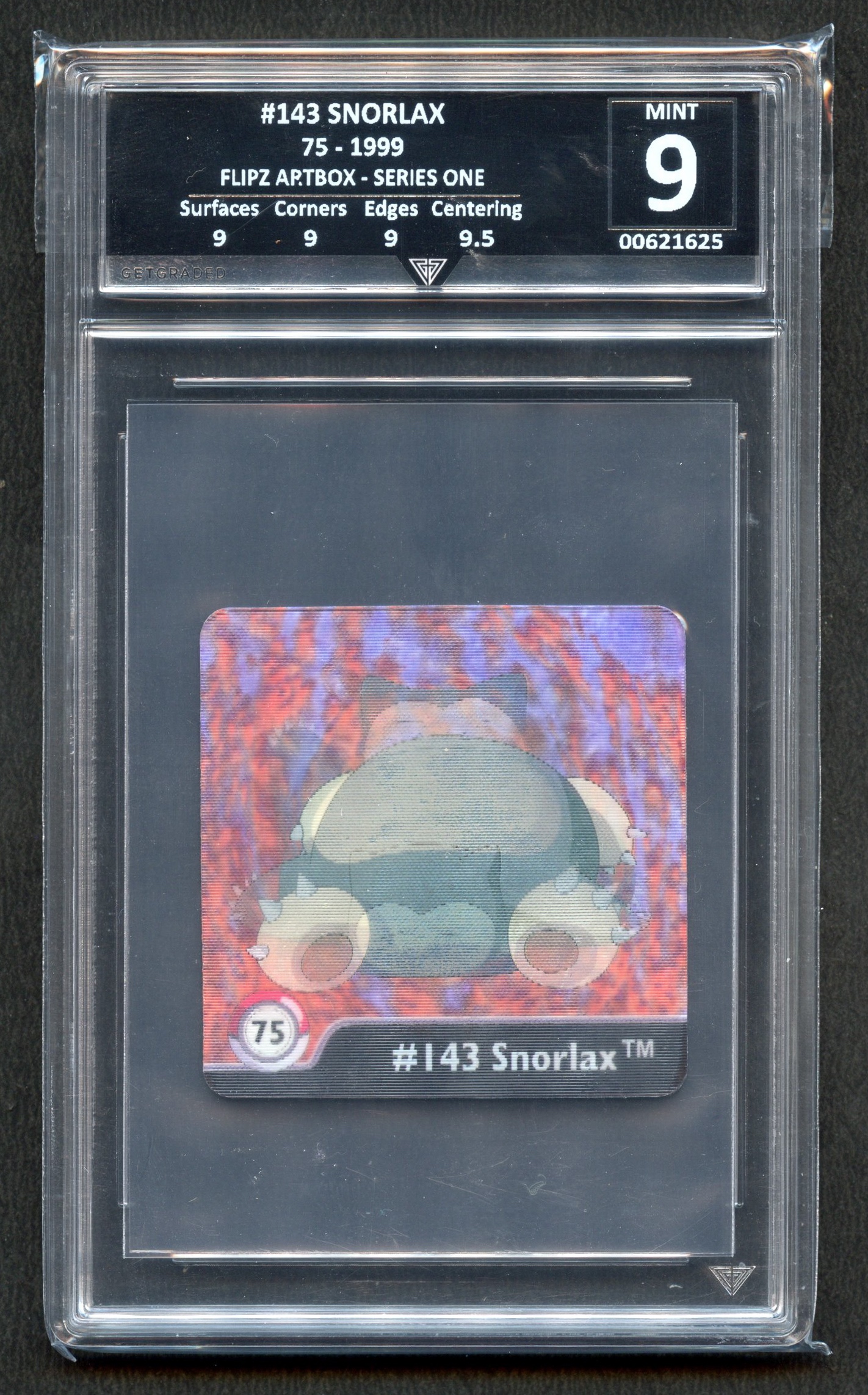 Get Graded 9 #143 Snorlax - 75 Flipz Artbox Series One.  
