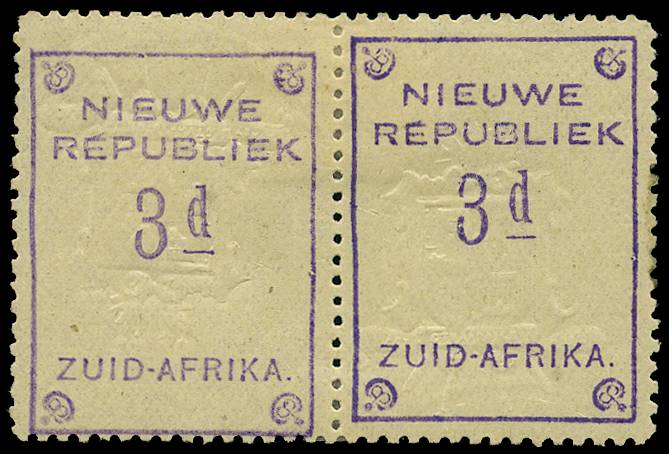 NEW REPUBLIC SG 79c 1887 3d VIOLET ON YELLOW HORIZ PR VAR ARMS TETE-BECHE LPOG