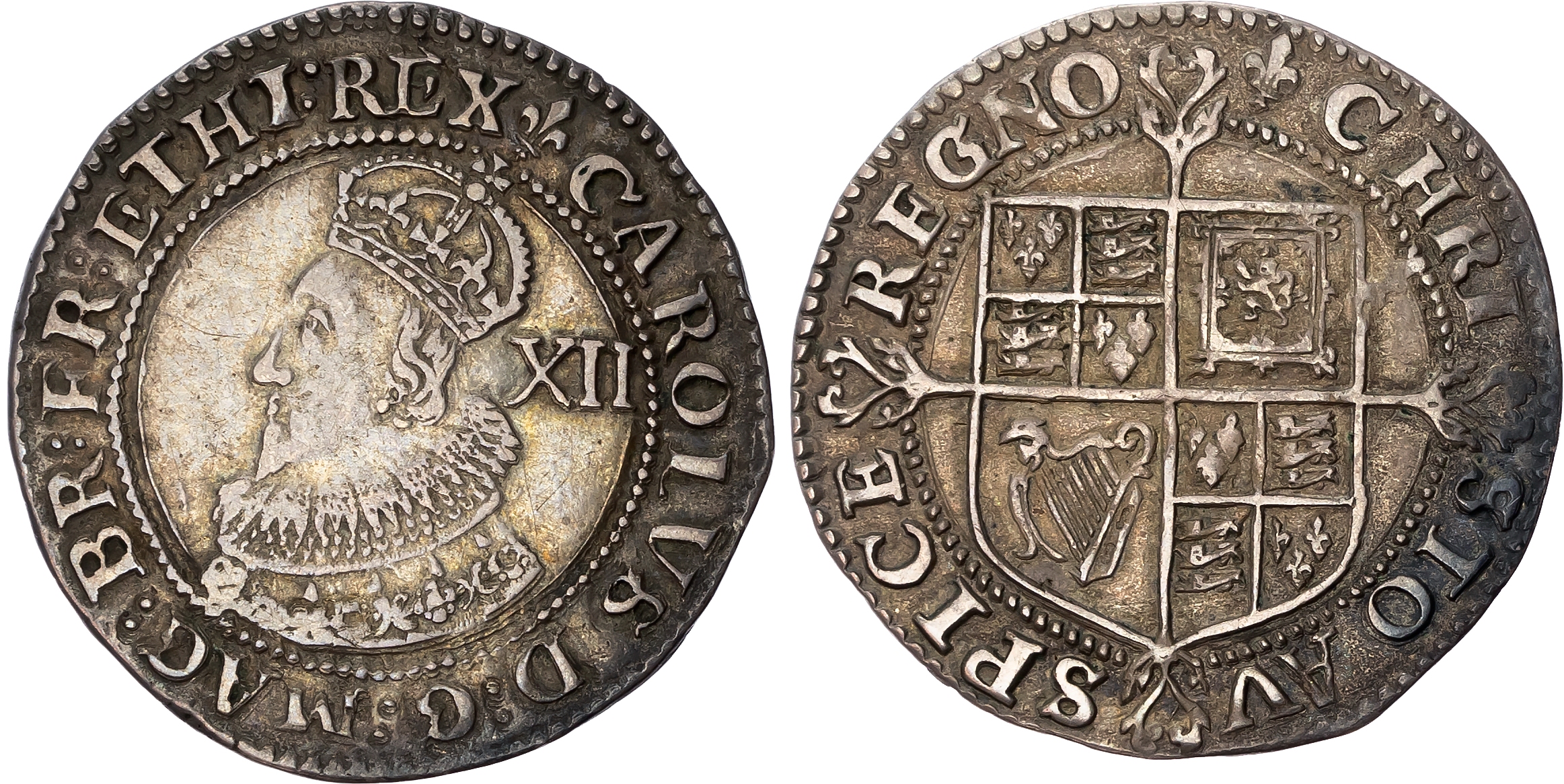 Charles I (1625-1649), AR Shilling, Tower mint, Gp A, type 1, mm Lis : 1625. Coronation bust left, rev. Royal arms in sq…