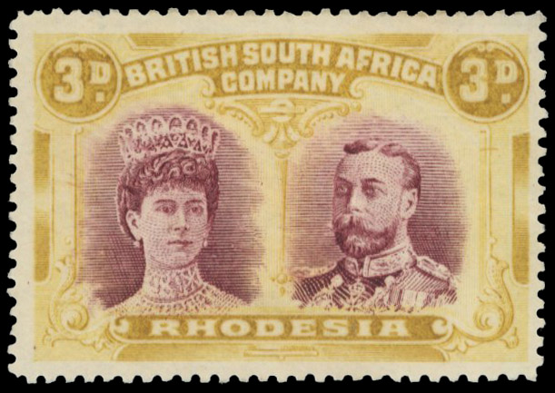 3d lake and pale yellow-ochre perf 15 RSC F, position 6 tiara flaw mint