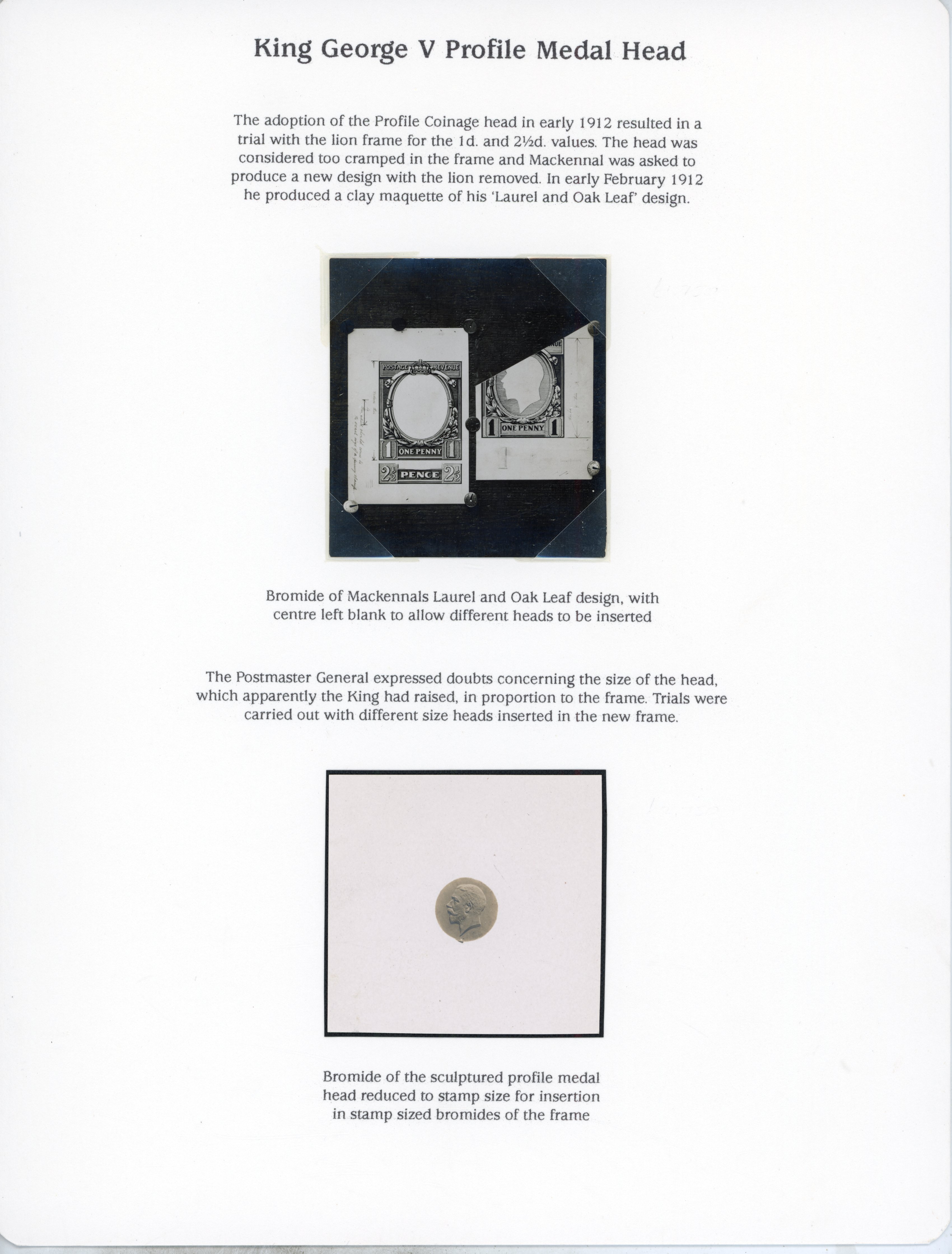 GB 1912 KGV Stamp frame and medal head bromides