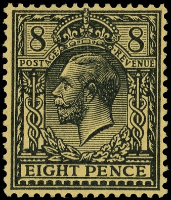 1912-24 8d black on yellow variety NO WATERMARK