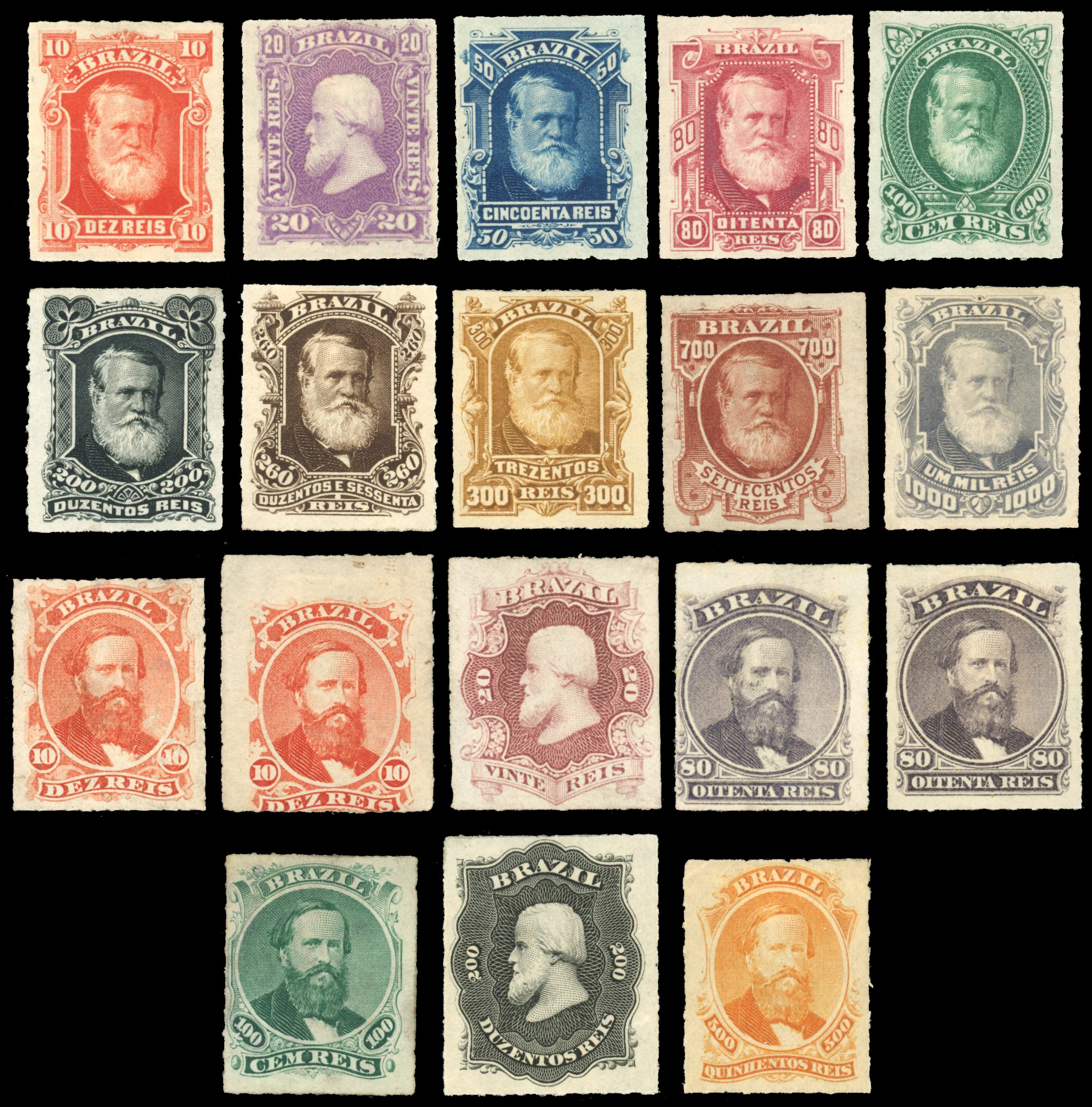 Brazil 1876-79 Rouletted Dom Pedro part and full sets unused to large part o.g.