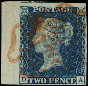 1840 2d Blue Pl.1 Used marginal (DA)