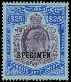 1911 $25 purple and blue on blue paper overprinted SPECIMEN Type D12, unused without gum, lovely colour.  SG 168s,...
