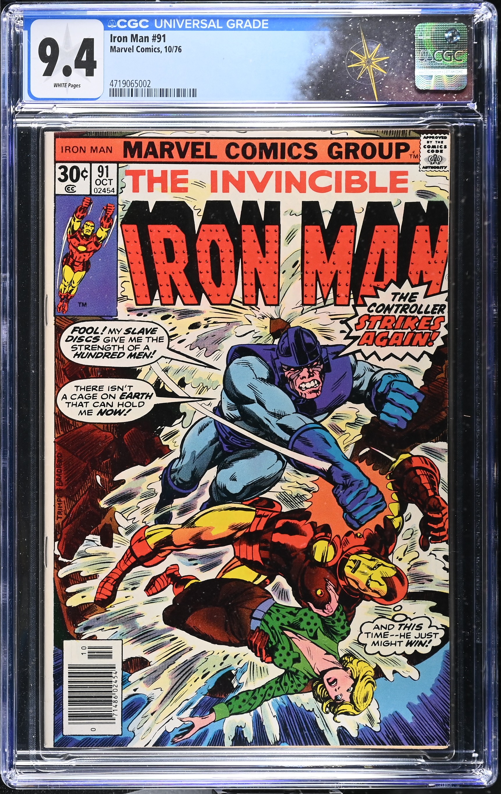 Iron Man #91 CGC 9.4 "Breakout!" Cover by Herb Trimpe (Marvel Comics, 1976) White Pages