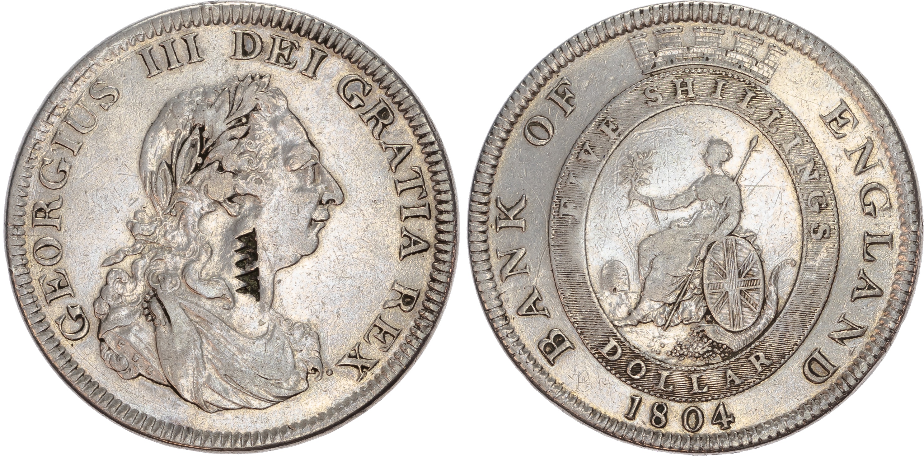 George III (1760-1820), Bank of England Dollar, 1804, with WW countermark.