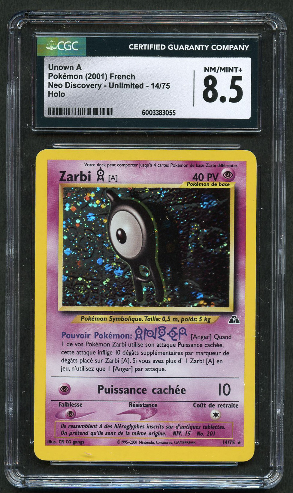 CGC 8.5 Unown (A)- Neo Discovery FRENCH - [Zarbi (A)]
