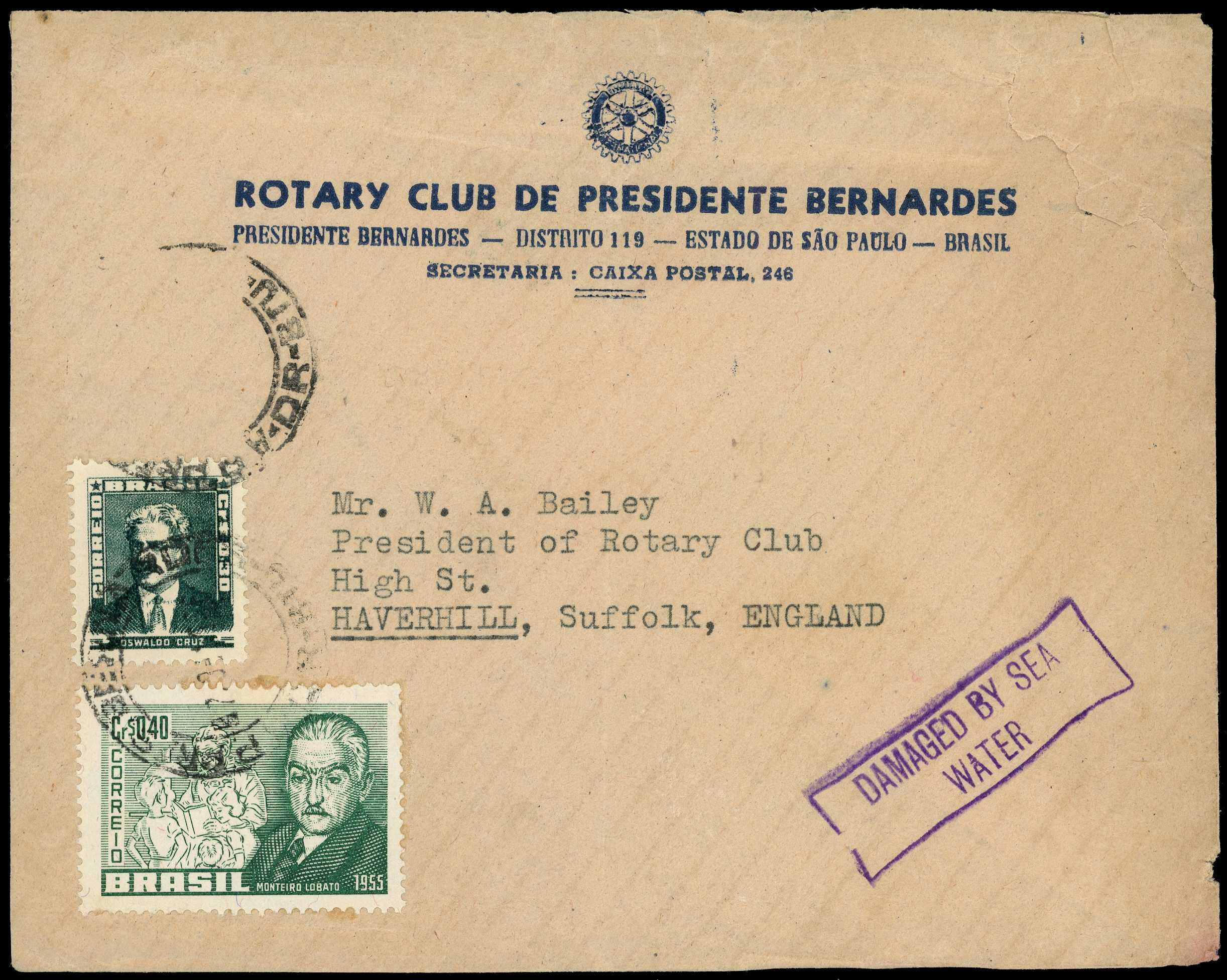 DISASTER MAIL: 1956 printed envelope from...