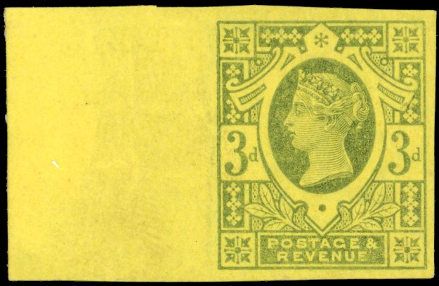 GB 1887 3d Jubilee Colour Trial in green on yellow paper