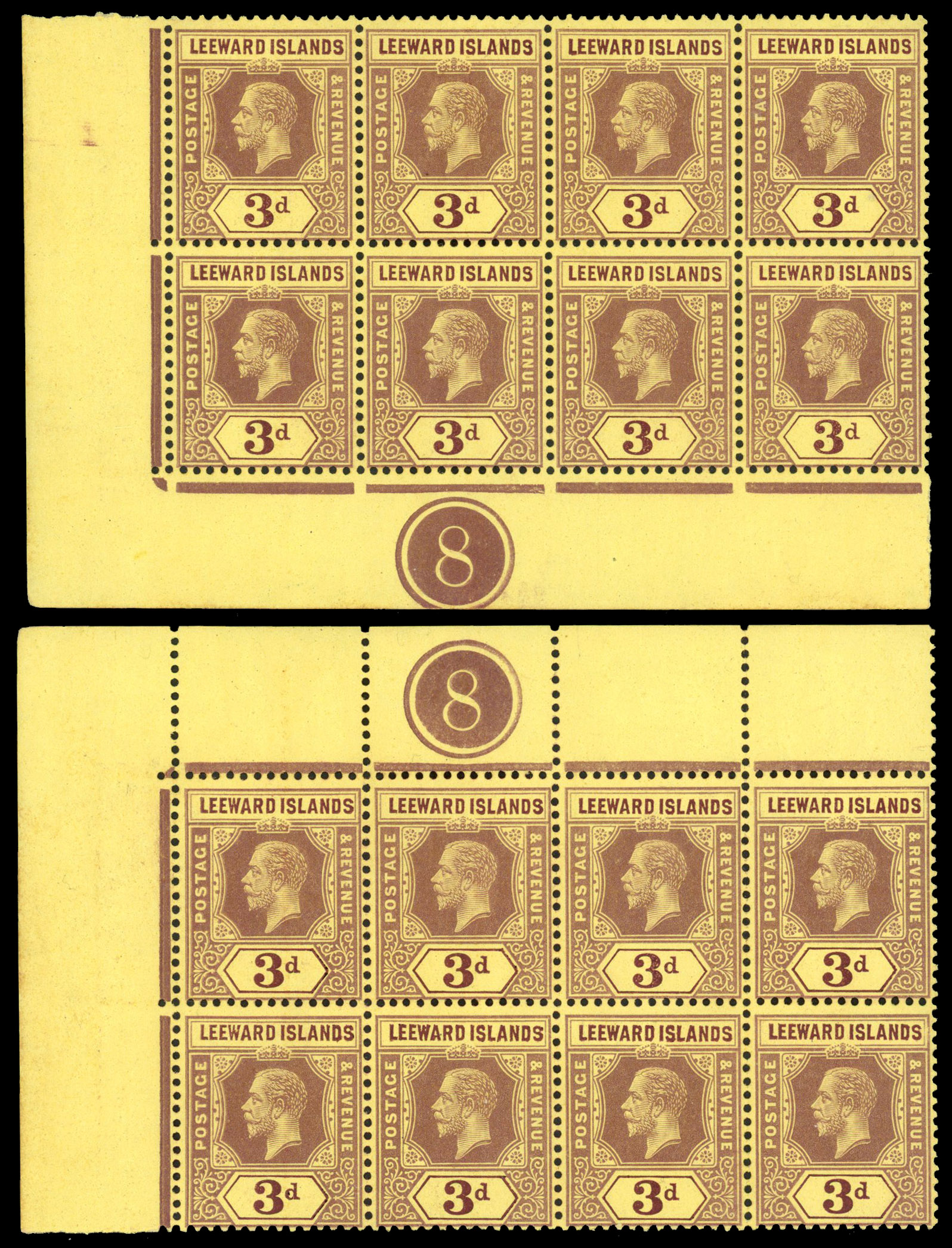 Leeward Islands SG 51c Plate blocks mint