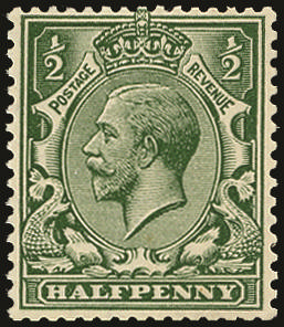 Great Britain 1913 1/2d Deep blue (Myrtle) green. Very fine unmounted o.g. example. Spec N14(15).…