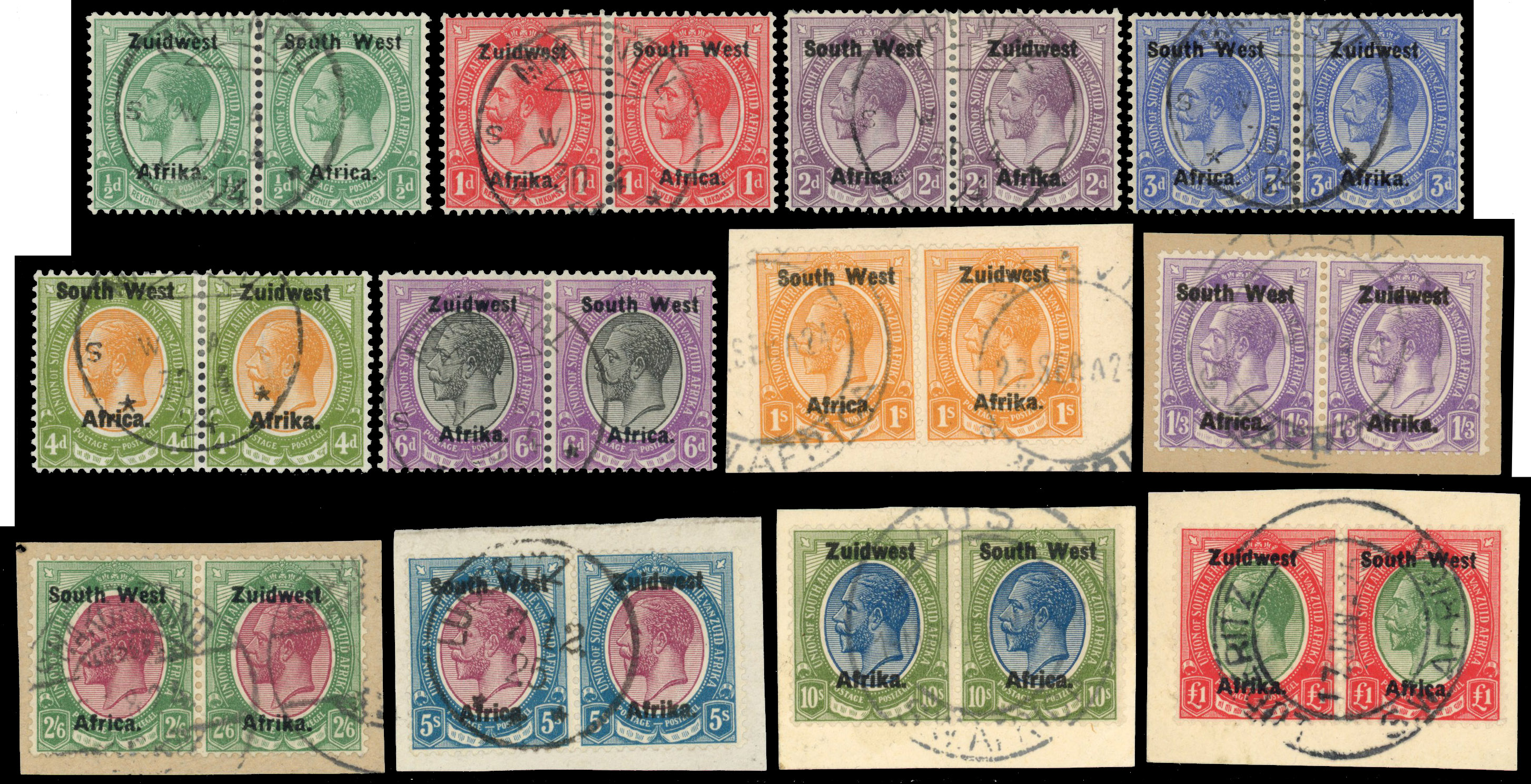 South West Africa 1923-26 set of 12 to £1 used
