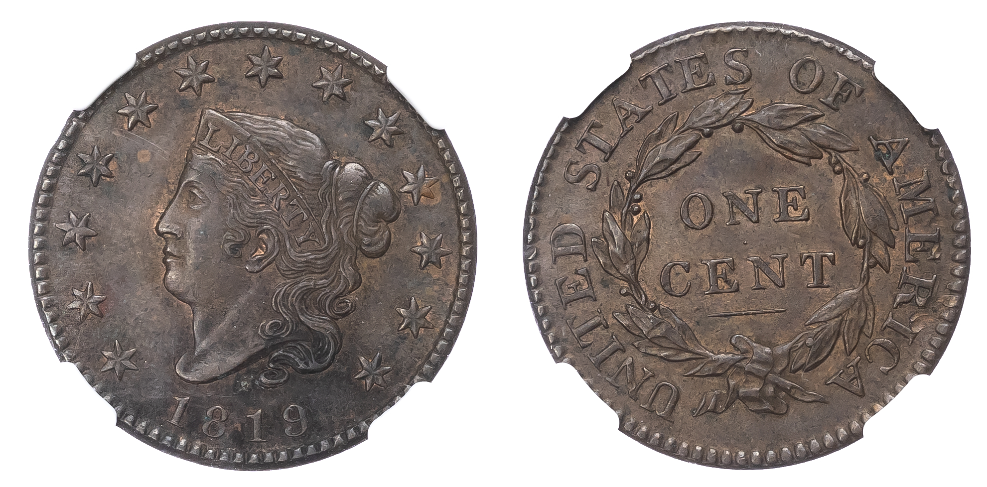USA, Coronet Head, copper Large Cent, 1819 - MS 62