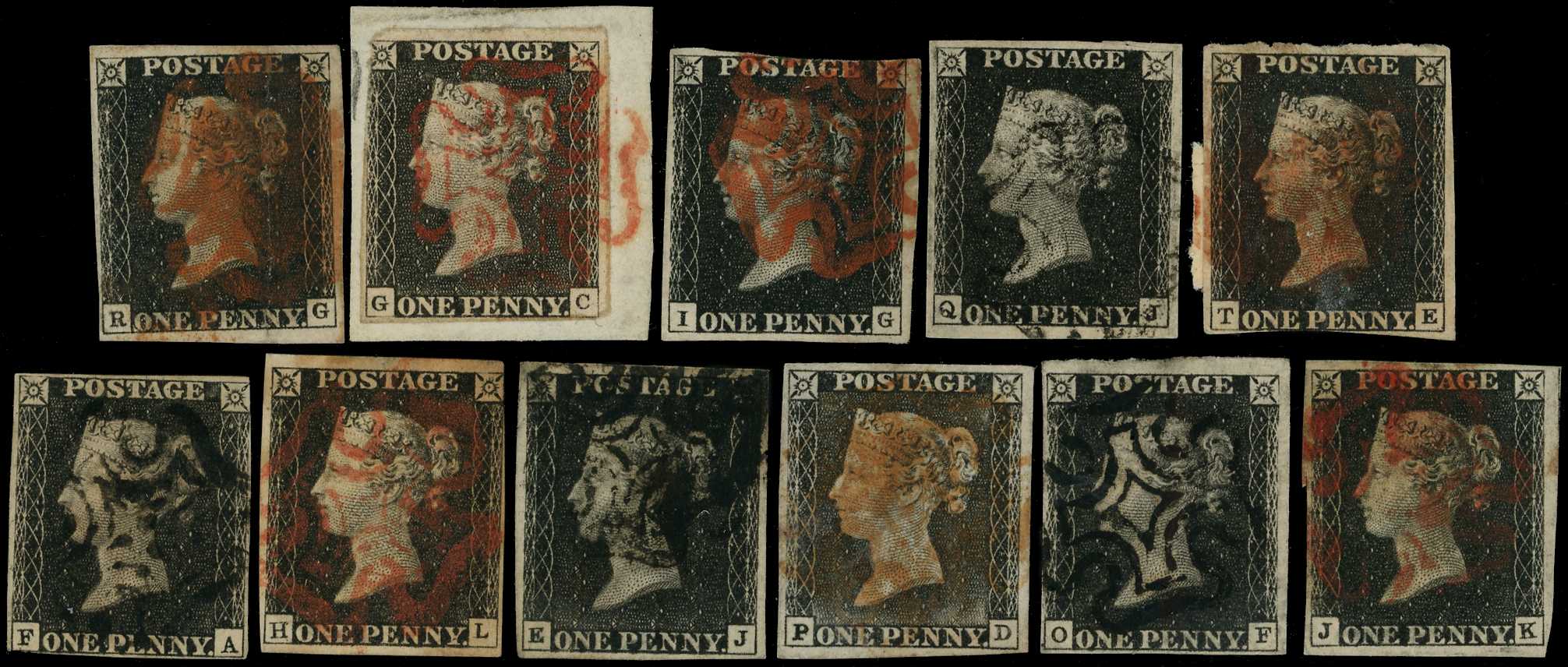 1840 1d black unplated selection, up to...