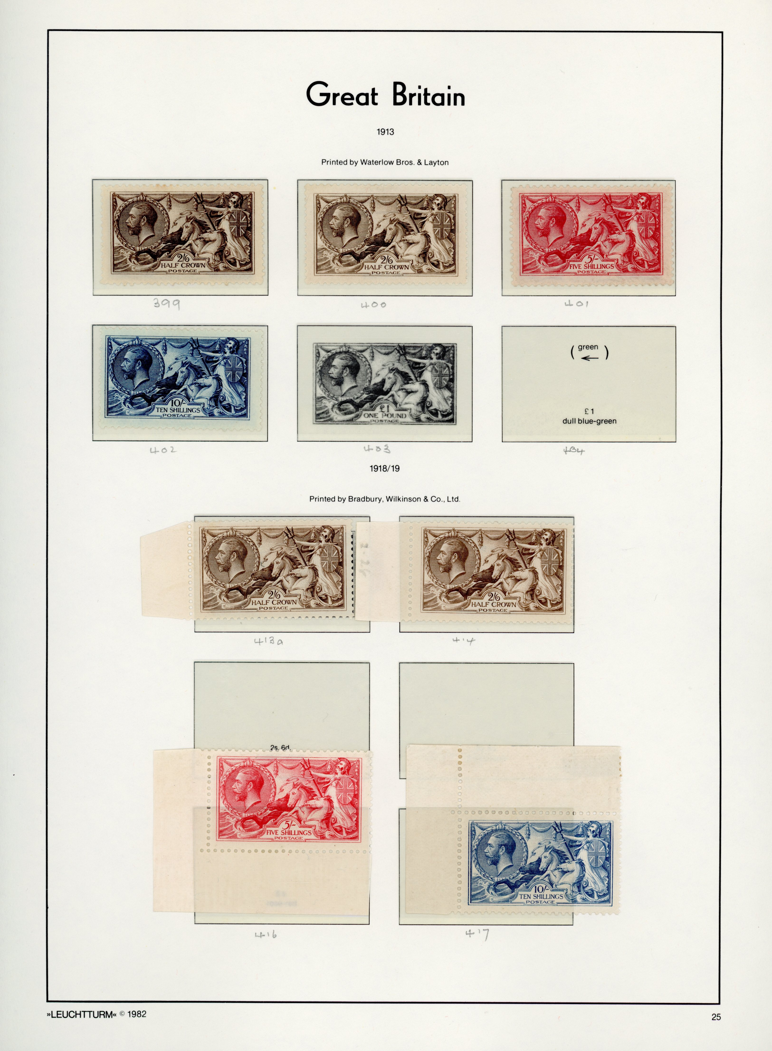 GB 1913-19 Seahorse mint, some unmounted, selection arranged on Lighthouse album pages