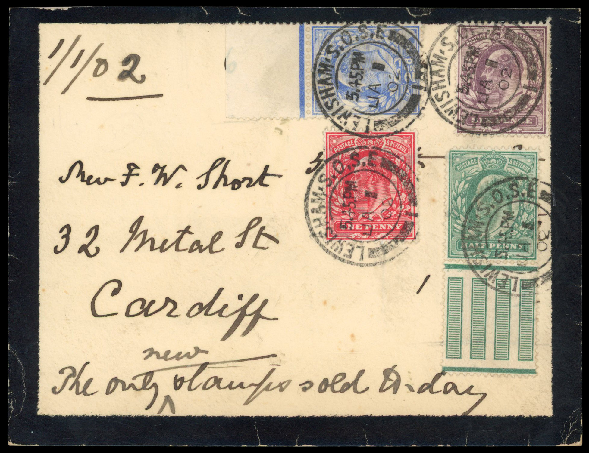 1902 ½d Blue green, 1d scarlet, 2½d ultramarine & 6d pale dull purple FDC