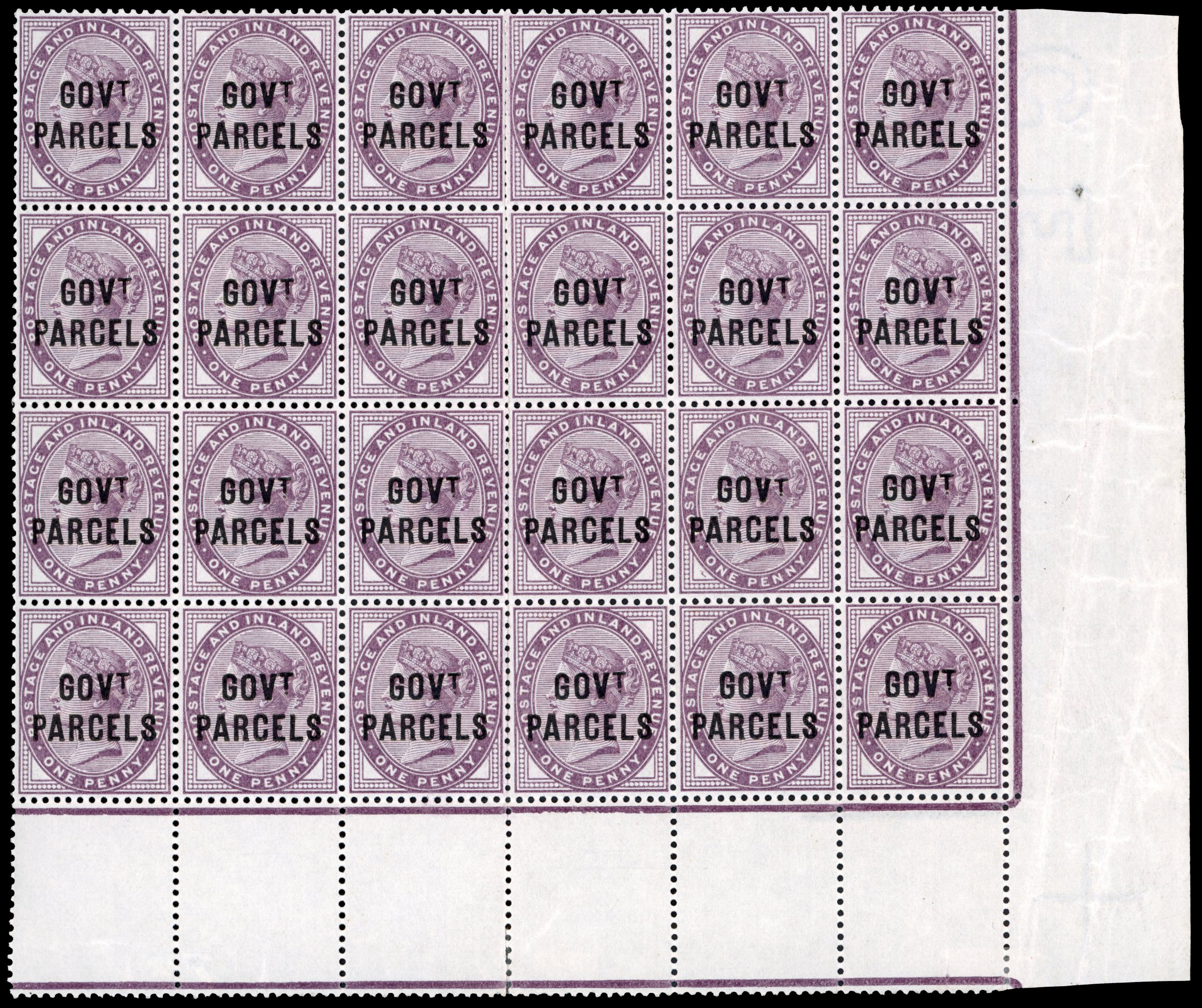 SG O69 Government Parcels 1897 1d lilac block of 24 mint