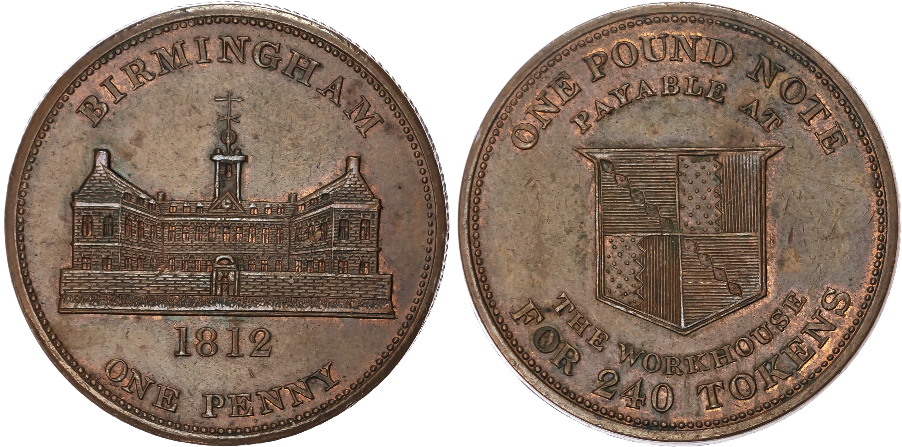BIRMINGHAM, Warks. Workhouse Penny 1812, Another but minor spacing diffs. 37mm/28.90gm. (W 398; D 39) . Uncirc…