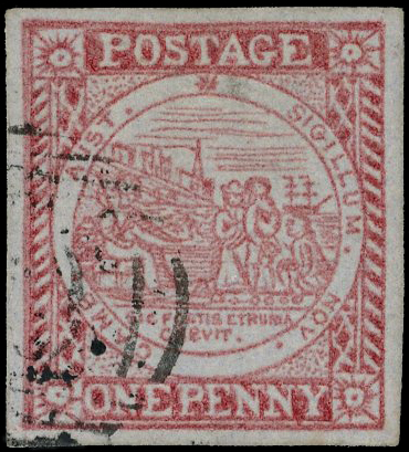 NSW: 1850 1d crimson-lake on bluish paper, large even margins fine used SG 9