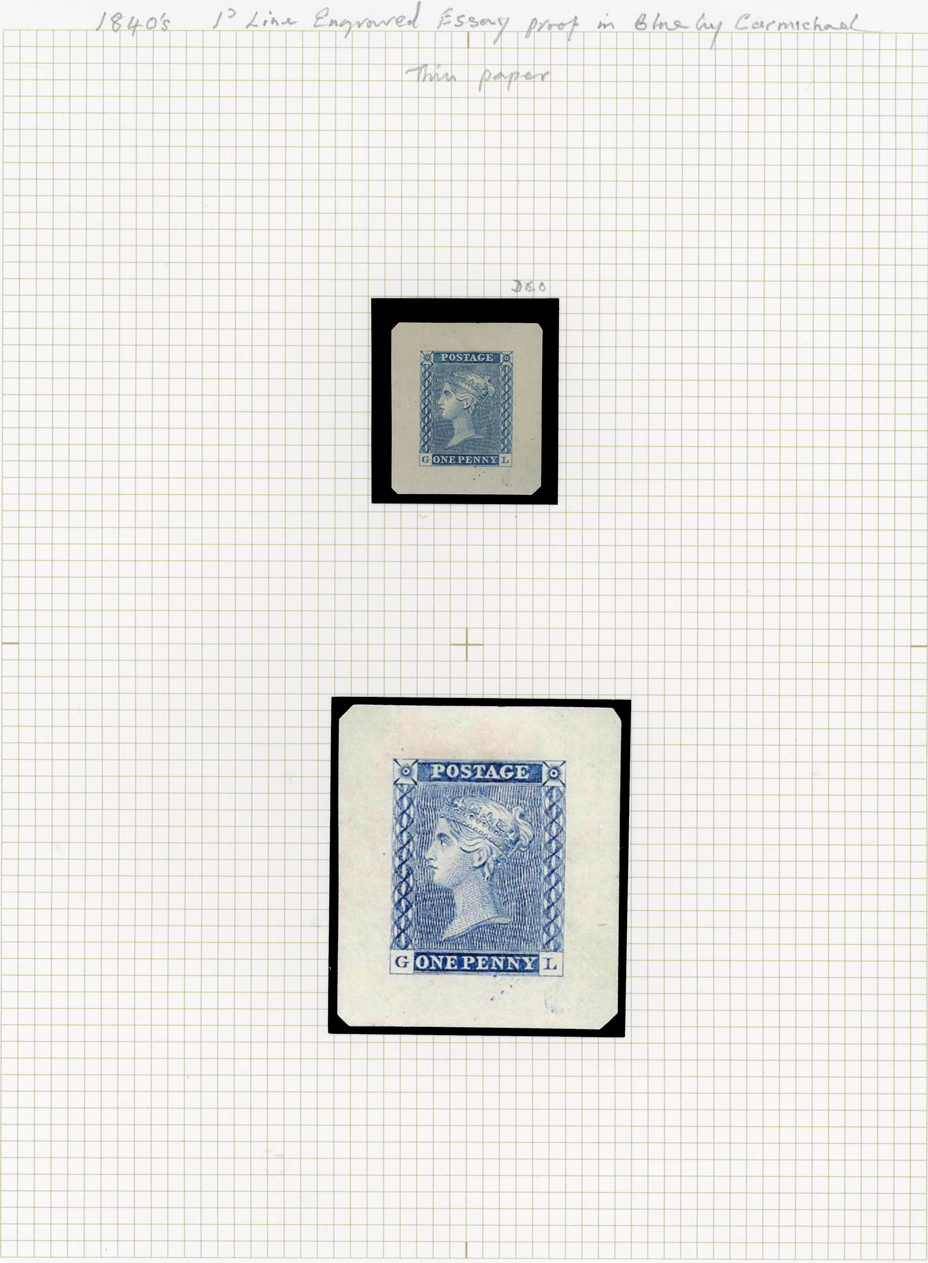 C.1840 1d Line Engraved essay. Spectacular imperforate proof in bright blue