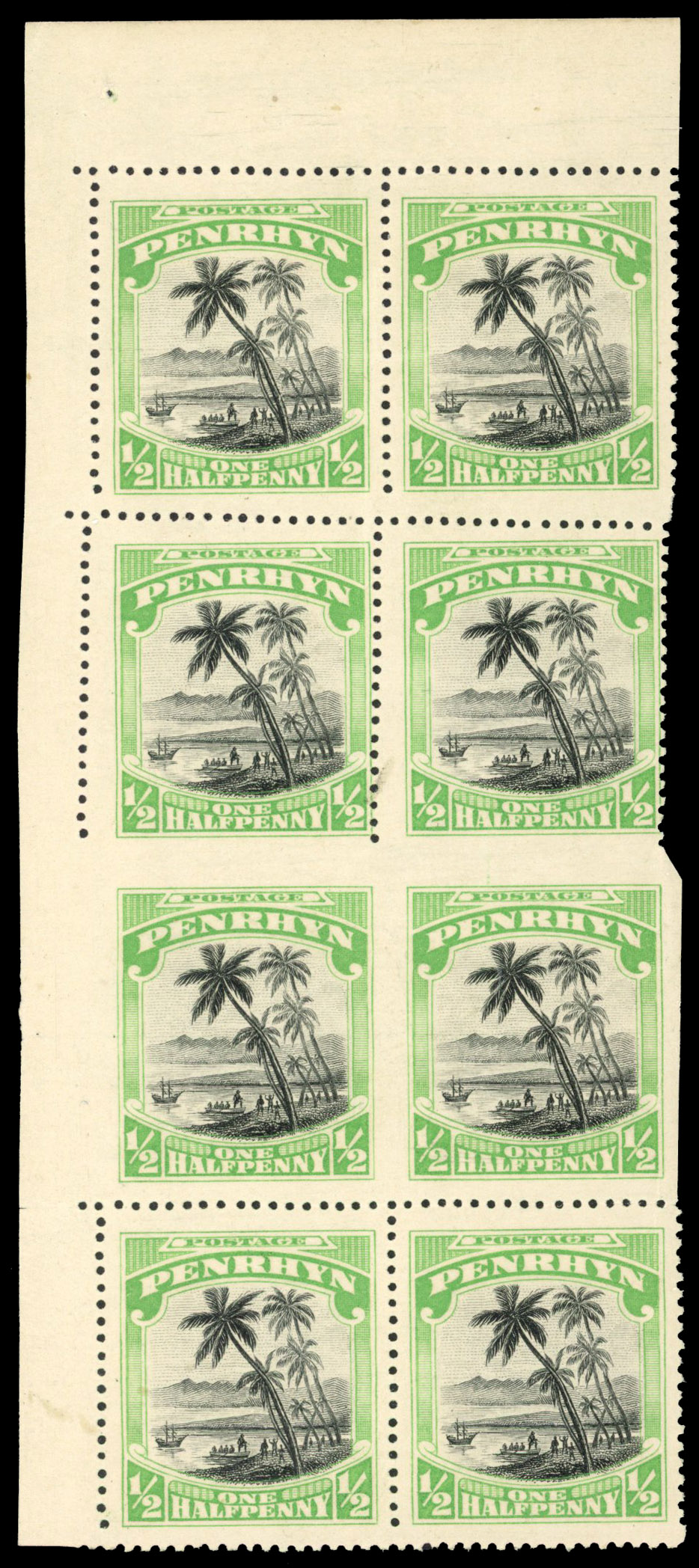 Cook Islands Penrhyn 1920 ½d error part imperforate
