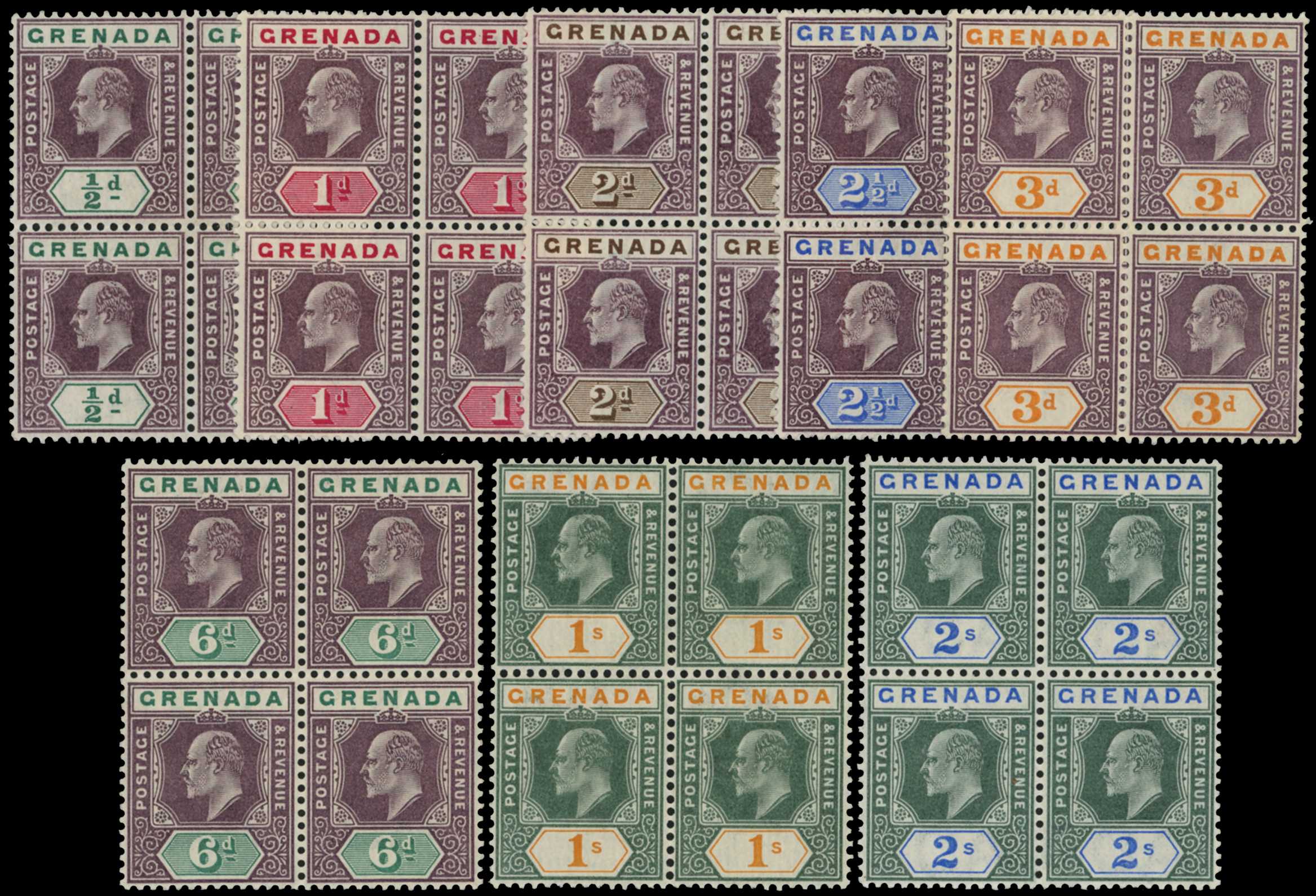 1902 KEVII short set to 2s in blocks of 4,...