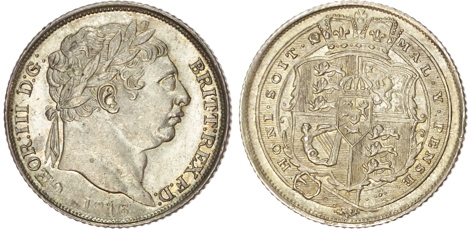 George III (1760‑1820), AR Sixpence, Last Coinage (1816‑1820), 1816.