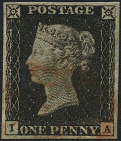 1840 1d black Plate 2 (IA), four good...
