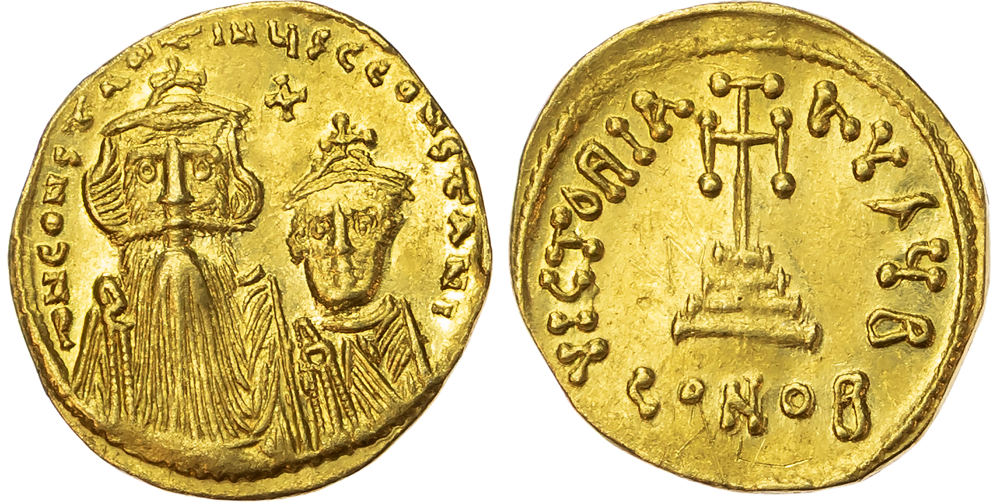 Constans II, with Constantine IV (AD 641-668) AV Solidus, Constantinople, c. AD 654-659, 4.33g.