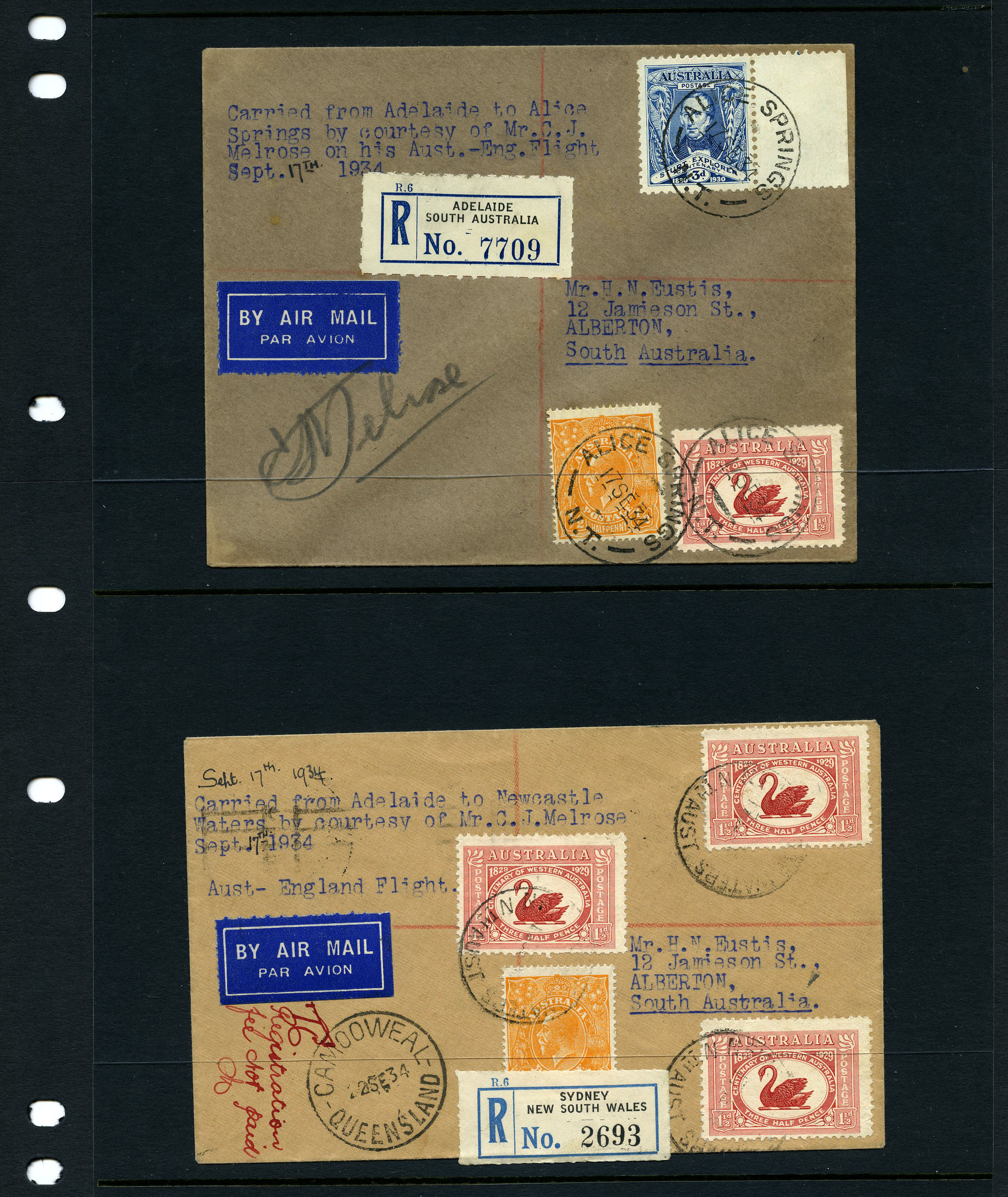 AUSTRALIAN FLIGHT COVERS: 1934 pair of...