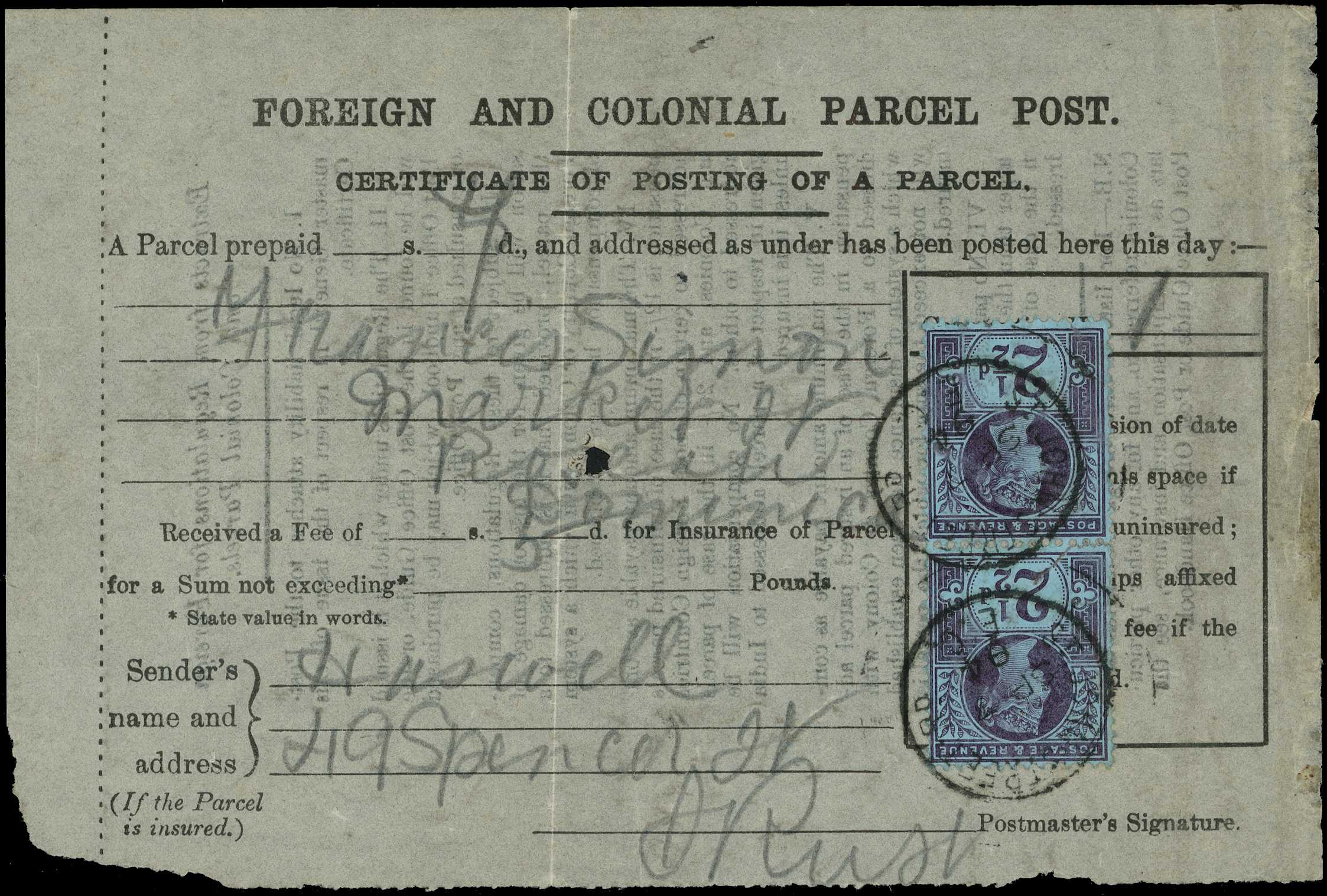 Postal History. 1894 FOREIGN AND COLONIAL...