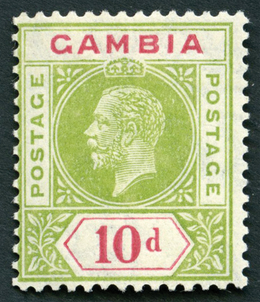 1921 10d pale sage-green and carmine, large part o.g. with reversed watermark, barest trace of hingemark.  SG 116x, cat...
