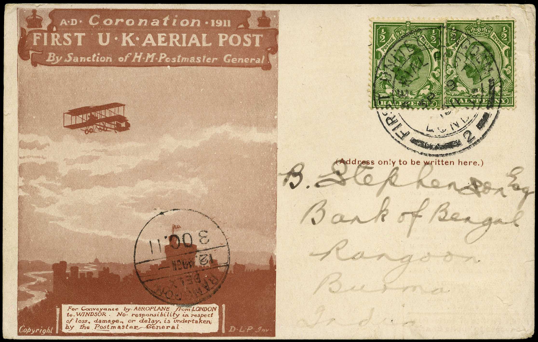1911 FIRST U.K. AERIAL POST:...